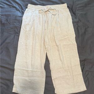 Saint Tropez West Light Beige Linen Blend Capris with Drawstring Waist